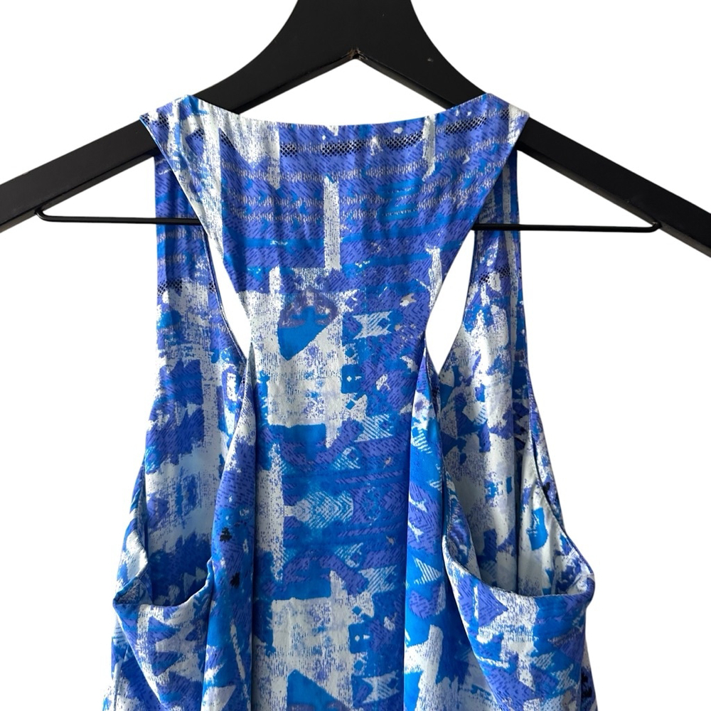 Parker Silk Dress Blue Abstract Racerback Hi-Lo Ruffle Size S - Picture 6 of 8